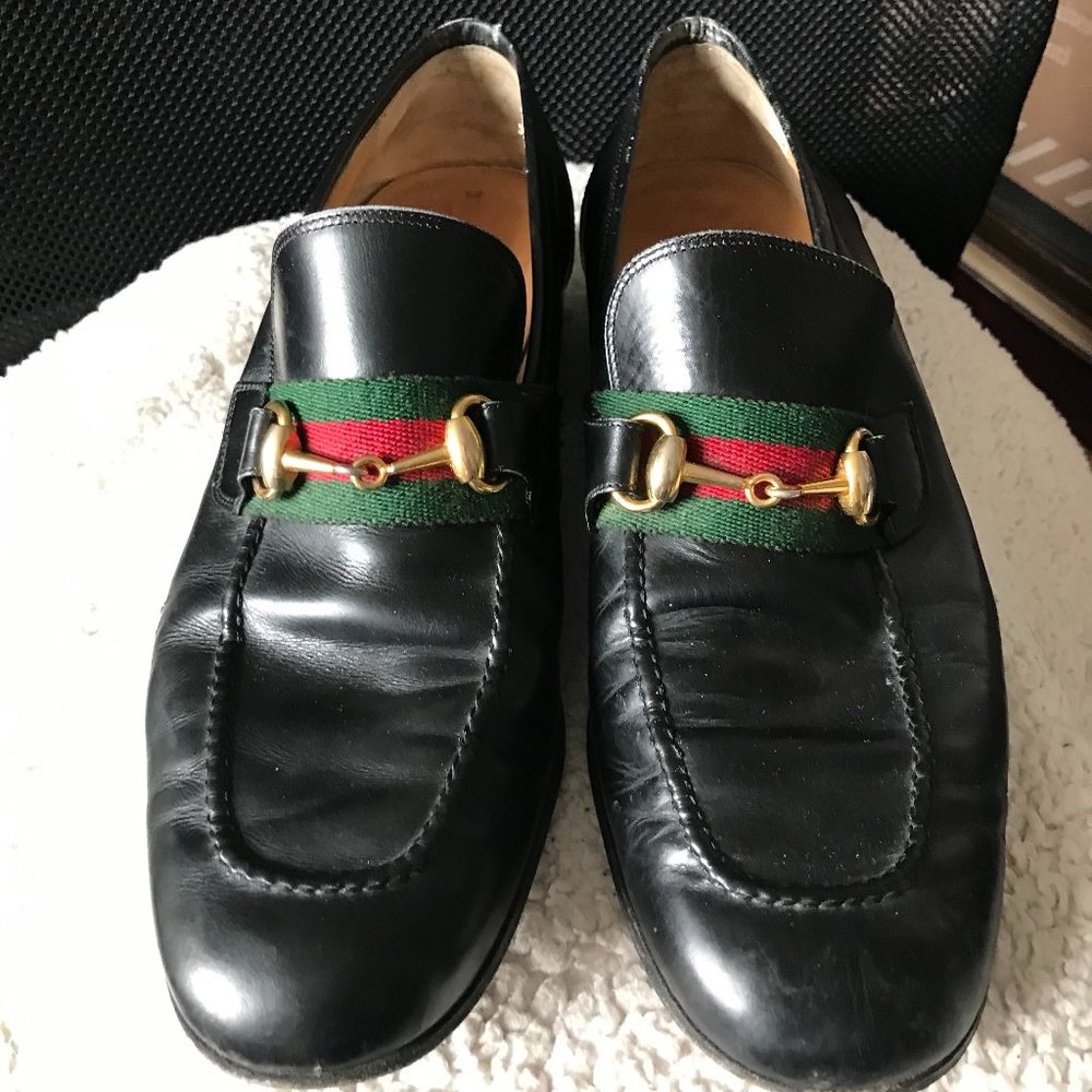 Gucci leather loafers Horsebit Web Green Red